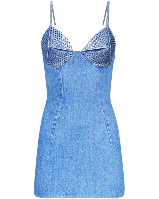 Area Mini-jurk Verfraaid Met Kristallen in het Blue