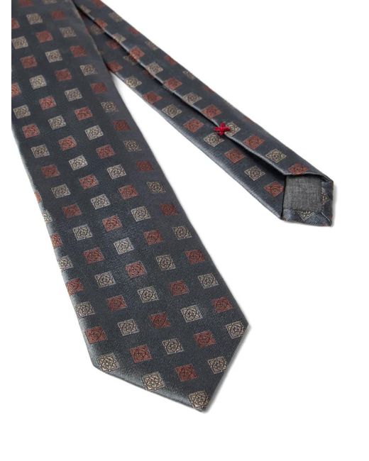 Brunello Cucinelli White Square-Patterned Silk Tie for men