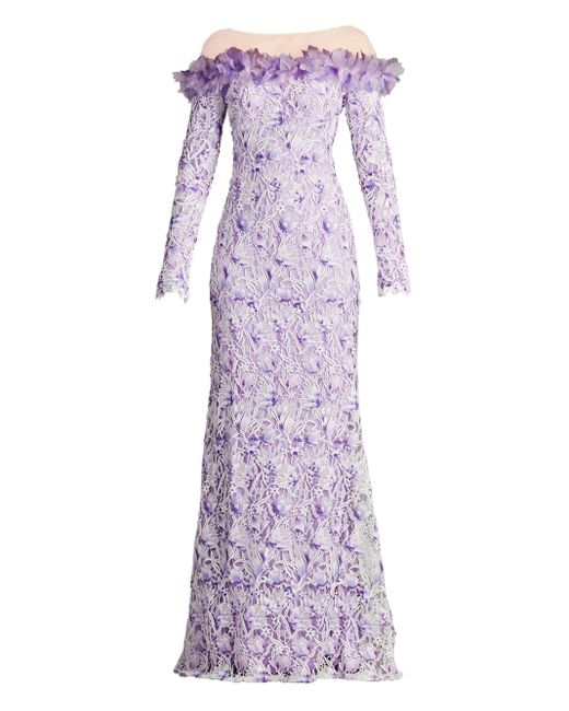 Abito Da Sera A Fiori Con Spalle Scoperte di Tadashi Shoji in Purple