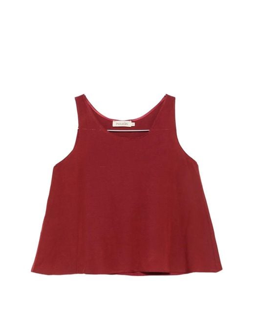 MOUTAKI Red Scoop-Neck Sleeveless Blouse
