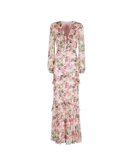 Saloni Pink Ruffled Floral Dress