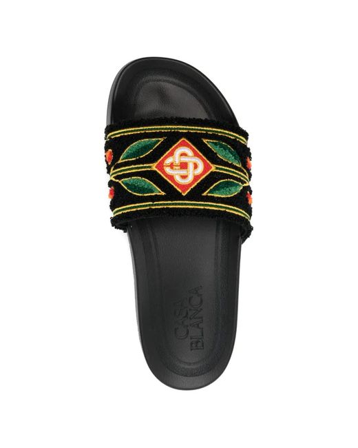 Casablanca Green Floral-Pattern Slides