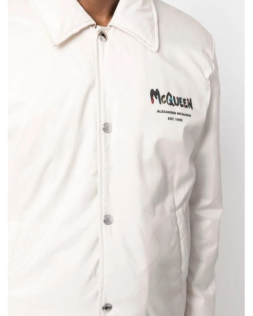 McQueen White Logo-Print Bomber Jacket for men