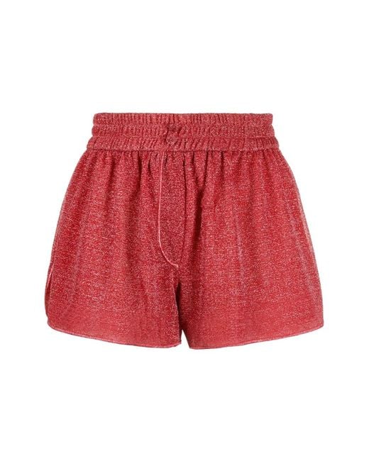 Oseree Red Glitter-Effect Elasticated-Waist Shorts