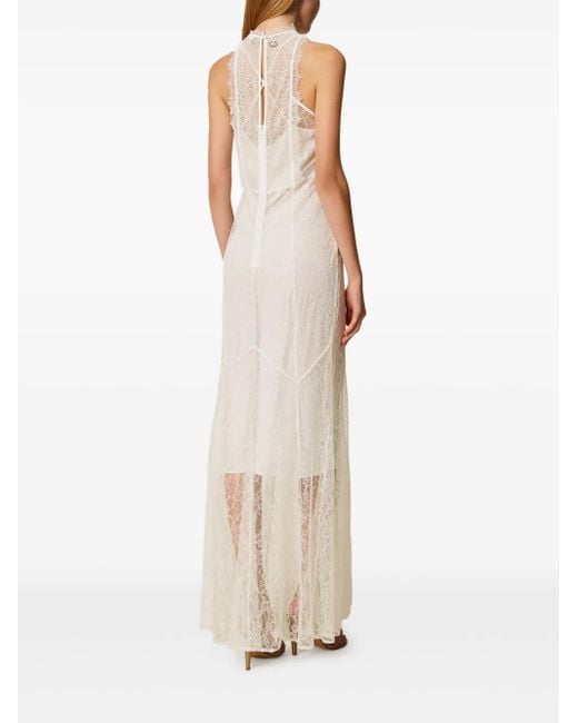 Twinset White Halter Lace Maxi Dress