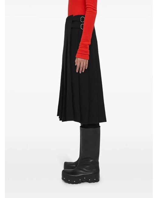 Jil Sander Black High-Waist Pleated Midi Skirt