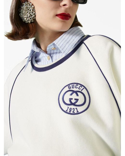 Gucci White Interlocking G Logo-embroidered Cropped Sweatshirt