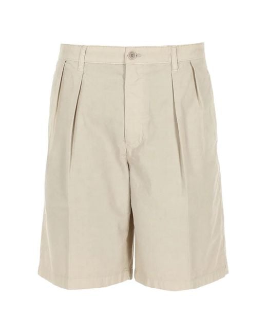 Aspesi Natural Pleated Cotton Shorts for men