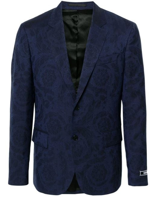 Versace Einreihiges Sakko aus Barocco-Jacquard in Blue für Herren