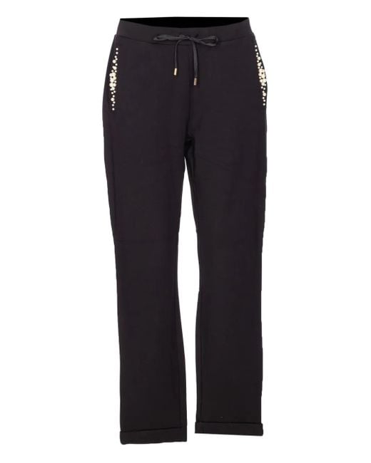 Liu Jo Women's Blue Faux-Pearl-Embellished Drawstring Pants