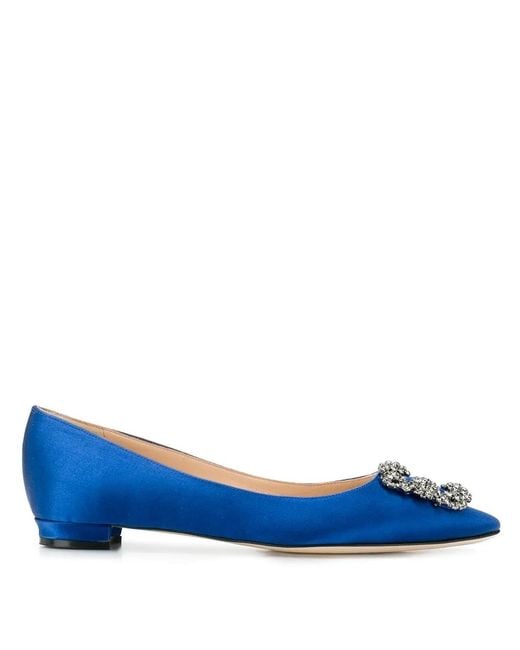 Manolo Blahnik Blue Hangisi Heeled Ballerina Shoes