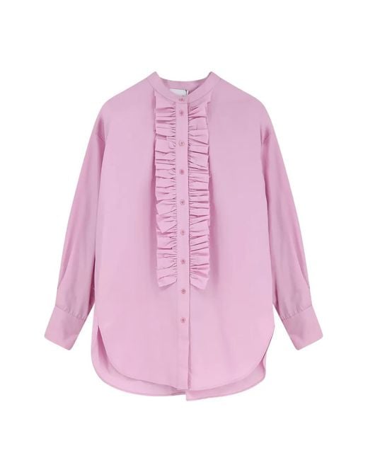 Nude Pink Ruffled-Trim Cotton Shirt