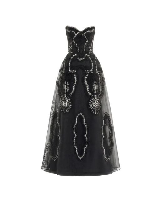 Gemy Maalouf Black Embroidered Strapless Dress