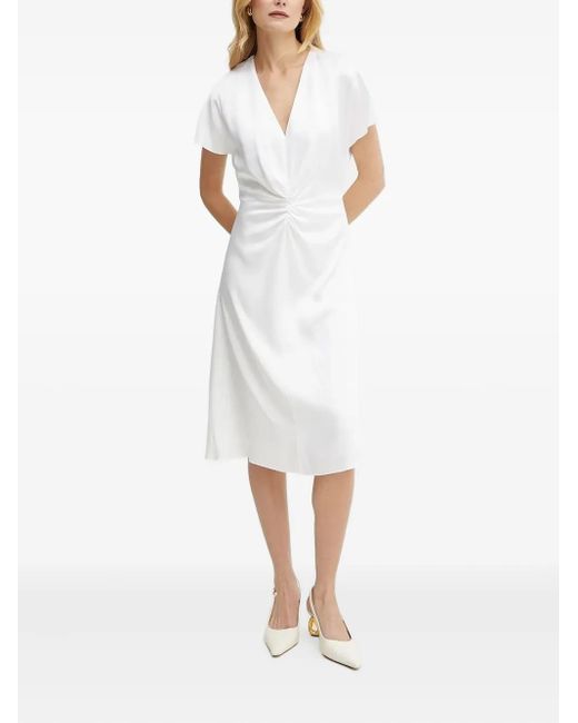 Boss Gedraaide Midi-Jurk Met V-Hals in het White