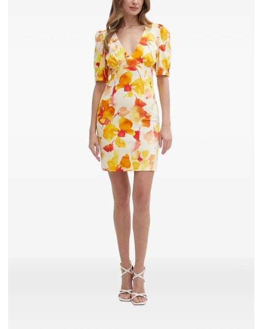 Morgan Yellow Puff Sleeve Floral Mini Dress
