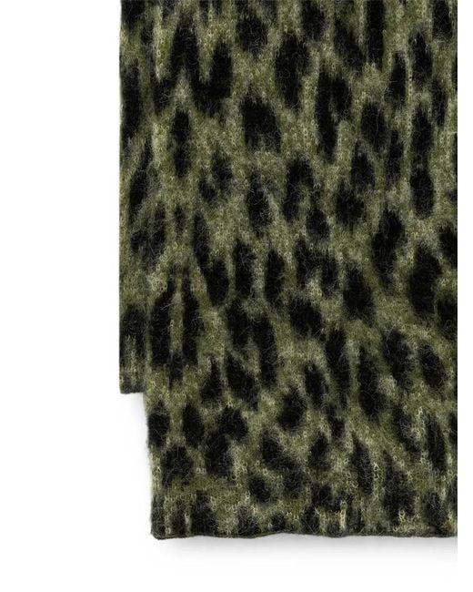 Laneus Green Leopard-Pattern Scarf for men