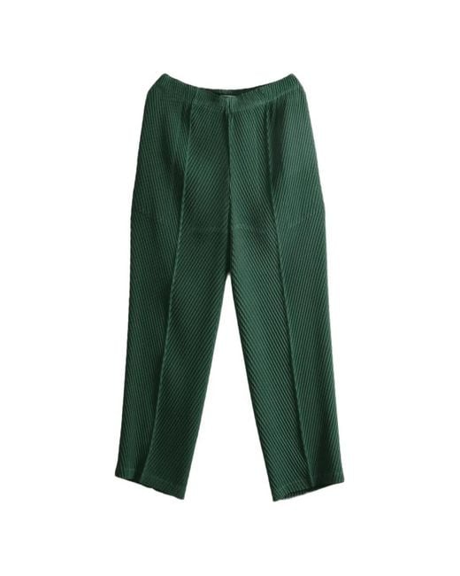 Issey Miyake Green Pleated Straight-Leg Trousers