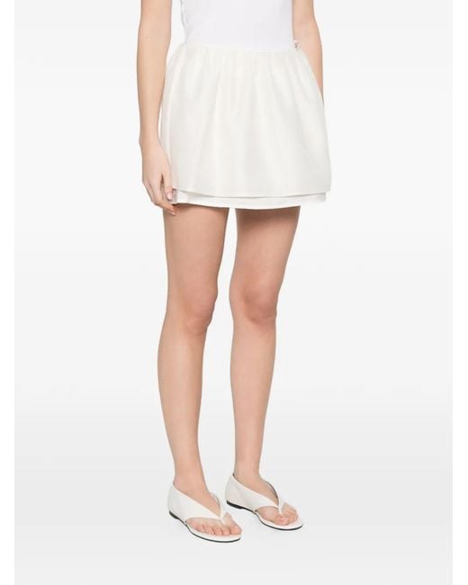 DUNST White Drawstring Layered Mini Skirt
