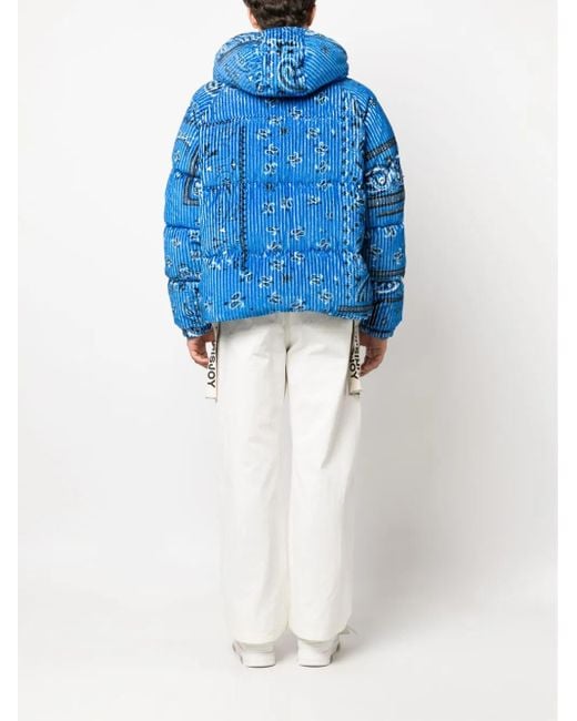 Khrisjoy Blue Paisley-Print Corduroy Padded Jacket for men