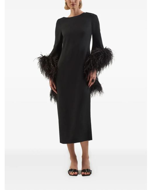 ‎Taller Marmo Black Del Lago Feather-Embellished Midi Dress
