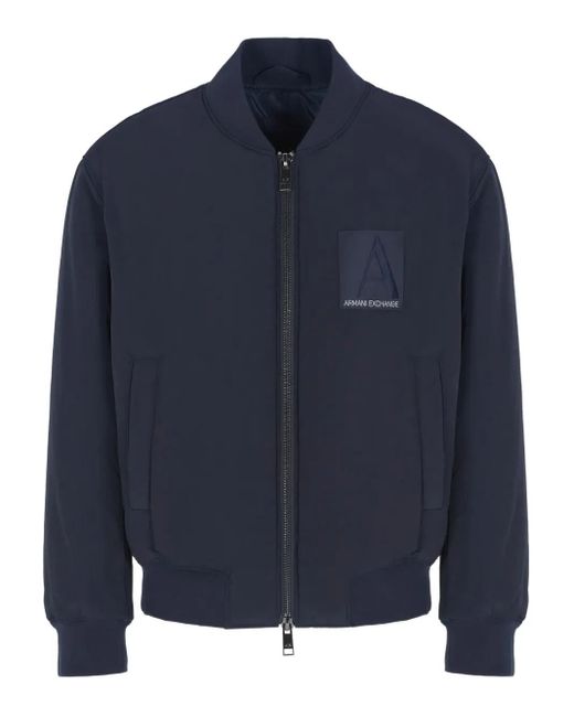 ARMANI EXCHANGE Blue Logo-Patch Bomber Jacket for men