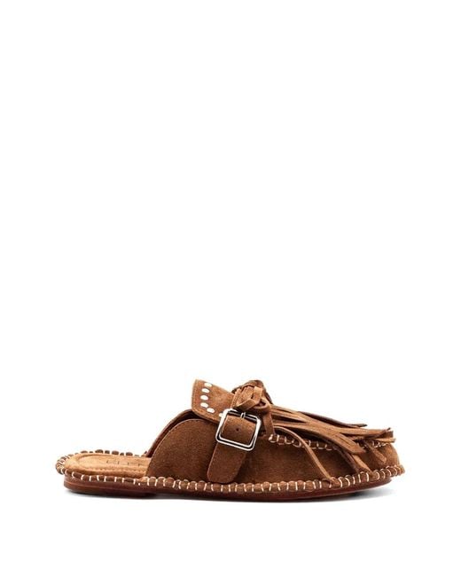 Elena Iachi Brown Fringing Stud Mules