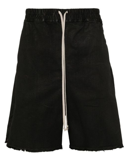 Rick Owens Black Drop-Crotch Waxed-Denim Shorts for men