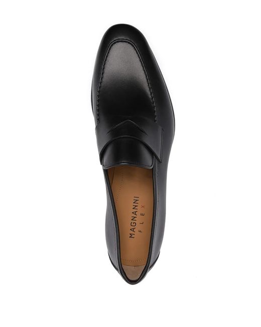 Magnanni Shoes Black Leather Penny Loafers for men