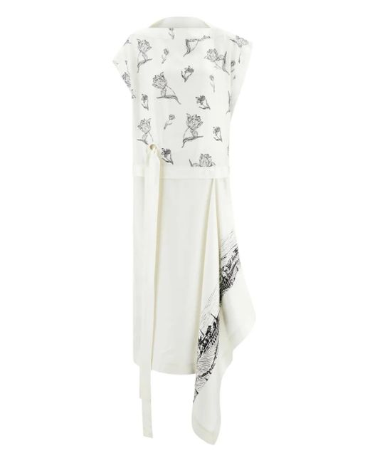 Ferragamo White Midikleid Mit Blumen-Print