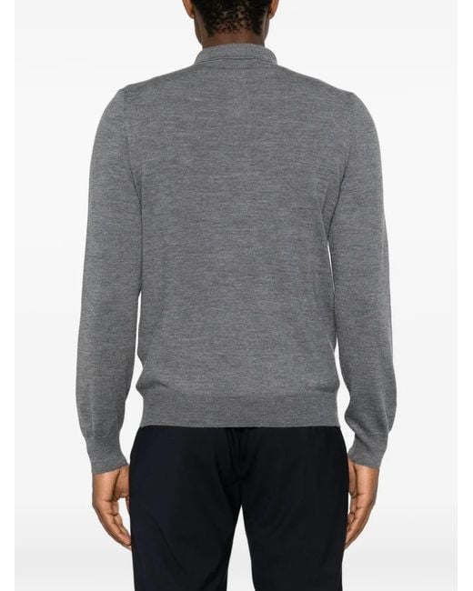 Tagliatore Gray Palmer Long-Sleeve Knitted Polo Shirt for men