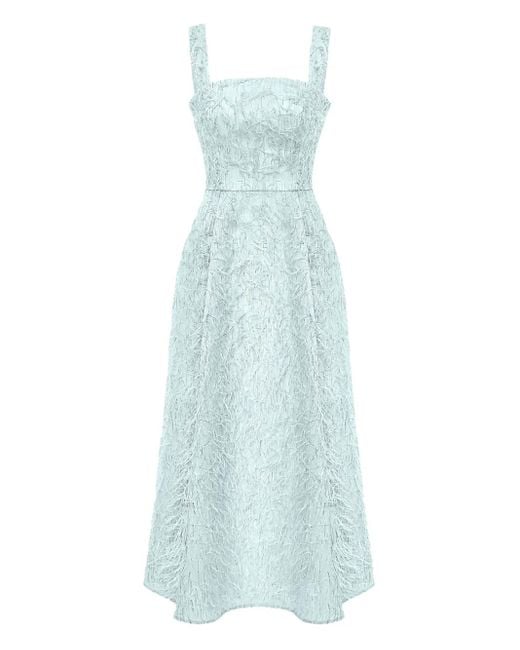 POST MERIDIEM Maxi-Jurk Met Korset-Design En Verfraaid Met Veren in het Blue