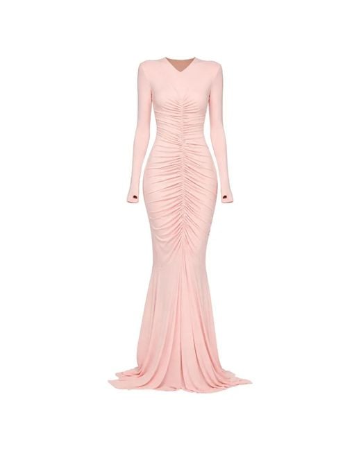Norma Kamali Pink Long-Sleeve Ruched Dress