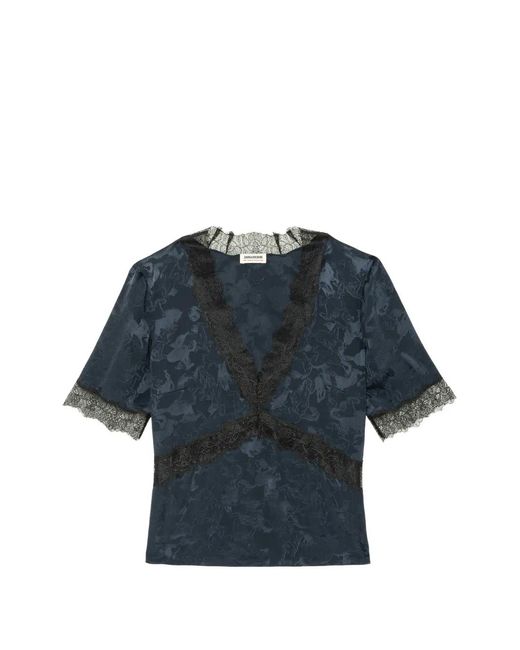 Zadig & Voltaire Blue Lace-Trim Jacquard Top