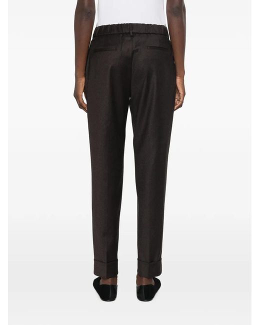 Berwich Black Alice Long Pleated-Detail Turn-Up Trousers