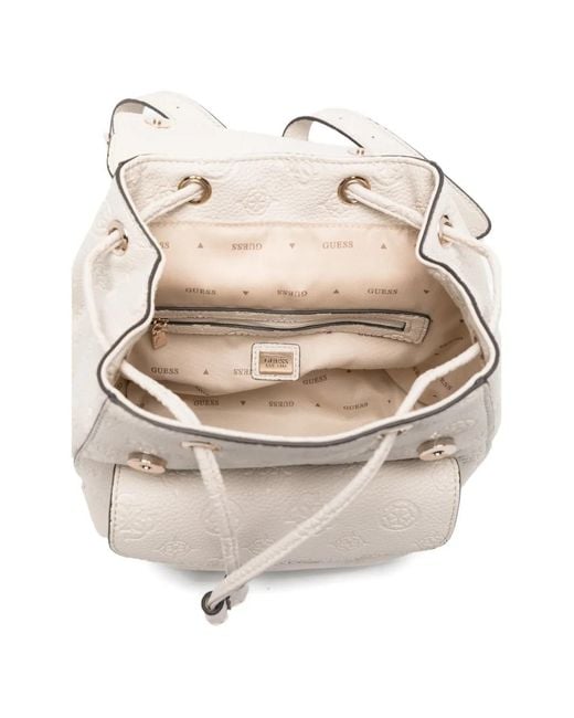 Guess White Embossed Drawstring Backpack