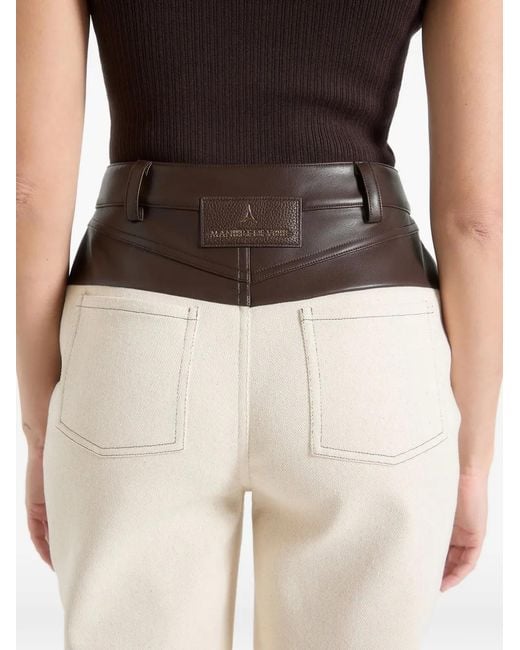 Manière De Voir Natural Renee Denim & Leather Straight Leg Jeans