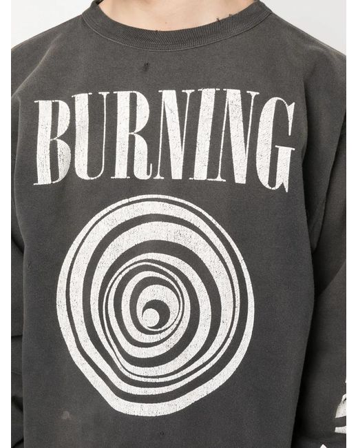 SAINT Mxxxxxx Gray Slogan-Print Distressed-Finish Sweatshirt for men