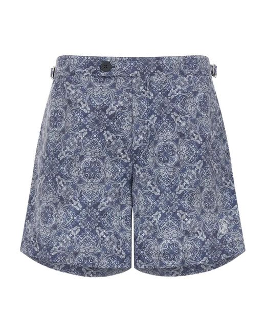 Brunello Cucinelli Blue Paisley-Print Swim Shorts for men