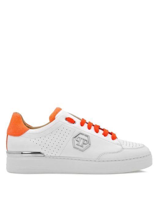 Philipp Plein White Logo-Plaque Leather Sneakers