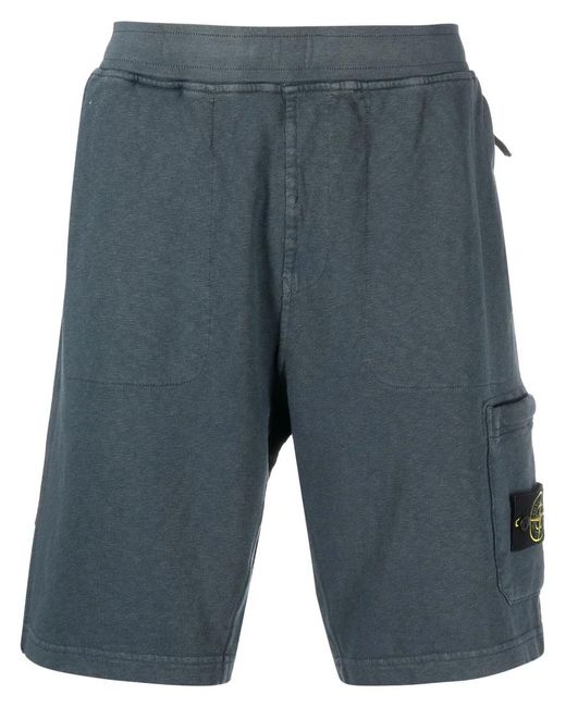 Stone Island Blue Logo-Patch Knee-Length Shorts for men