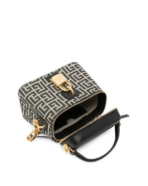 Balmain Blue Monogram-Pattern Calf Leather-Trim Mini Bag