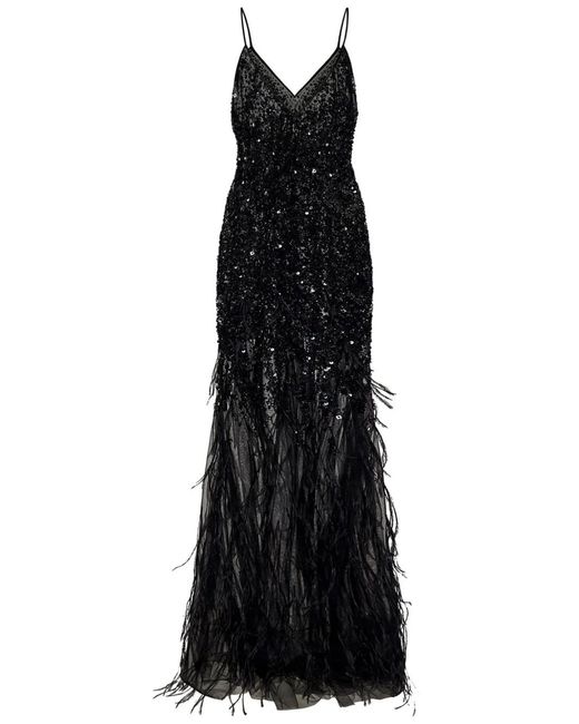 ROOM76 Black Sequin-Feather Embellished V-Neck Dress