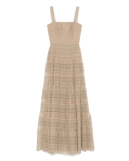 Elie Saab Natural Embroidered Organza Maxi Dress