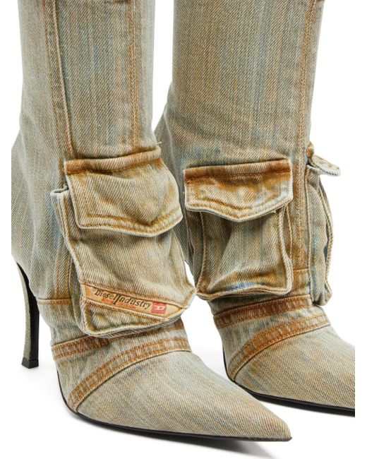 DIESEL White D-Venus Pocket Denim Knee-High Boots