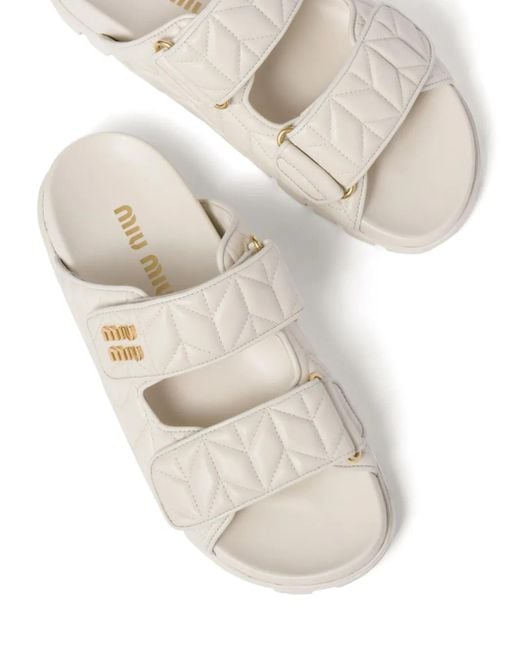 Miu Miu White Matelassã Leather Slides