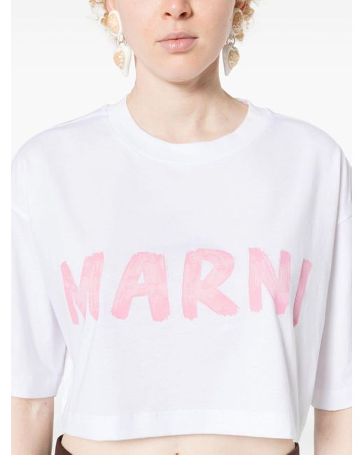 Marni Cropped T-shirt Met Logoprint in het White