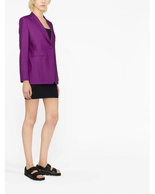 Max Mara Purple Single-Breasted Virgin Wool-Blend Blazer