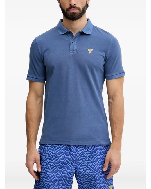 Guess Blue Triangle-Logo Polo Shirt for men