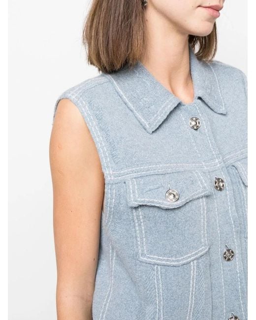 Barrie Blue Knitted Sleeveless Jacket