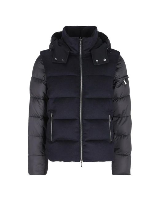 Moorer Blue Quilted-Panel Hooded Jacket for men